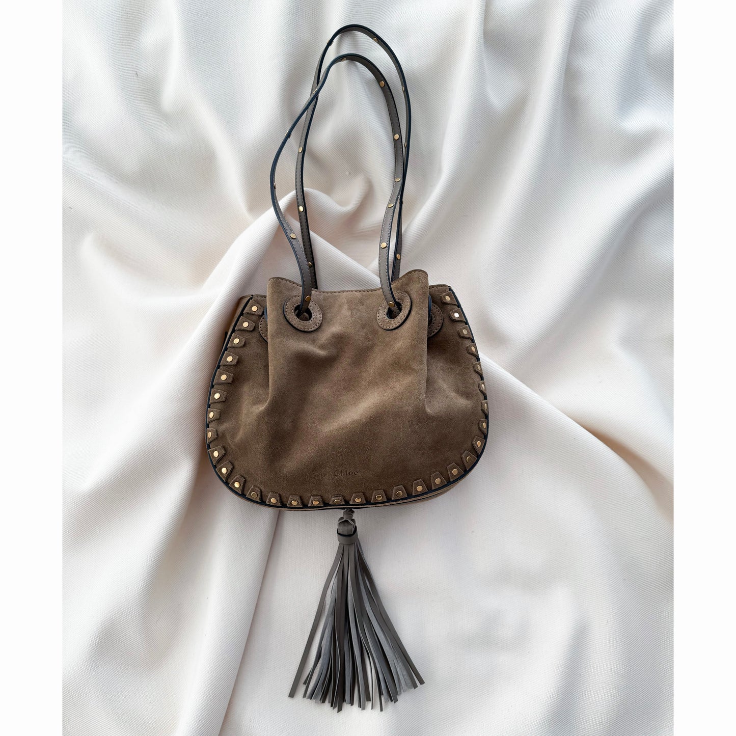 Chloé "Inez" Suede Bucket Bag in "Merino Grey"