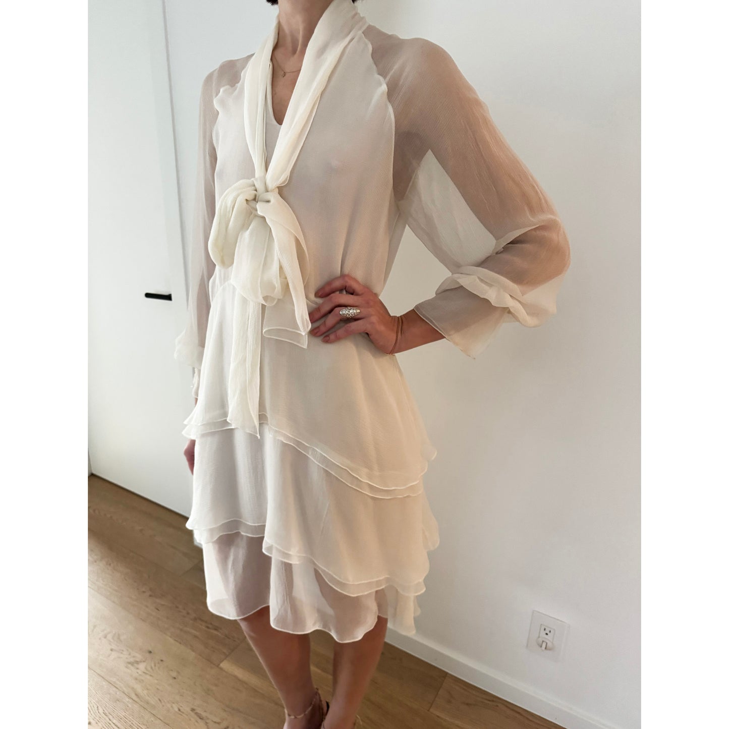 Chloe Ivory Silk Chiffon Dress, size 38 (fits like size small)