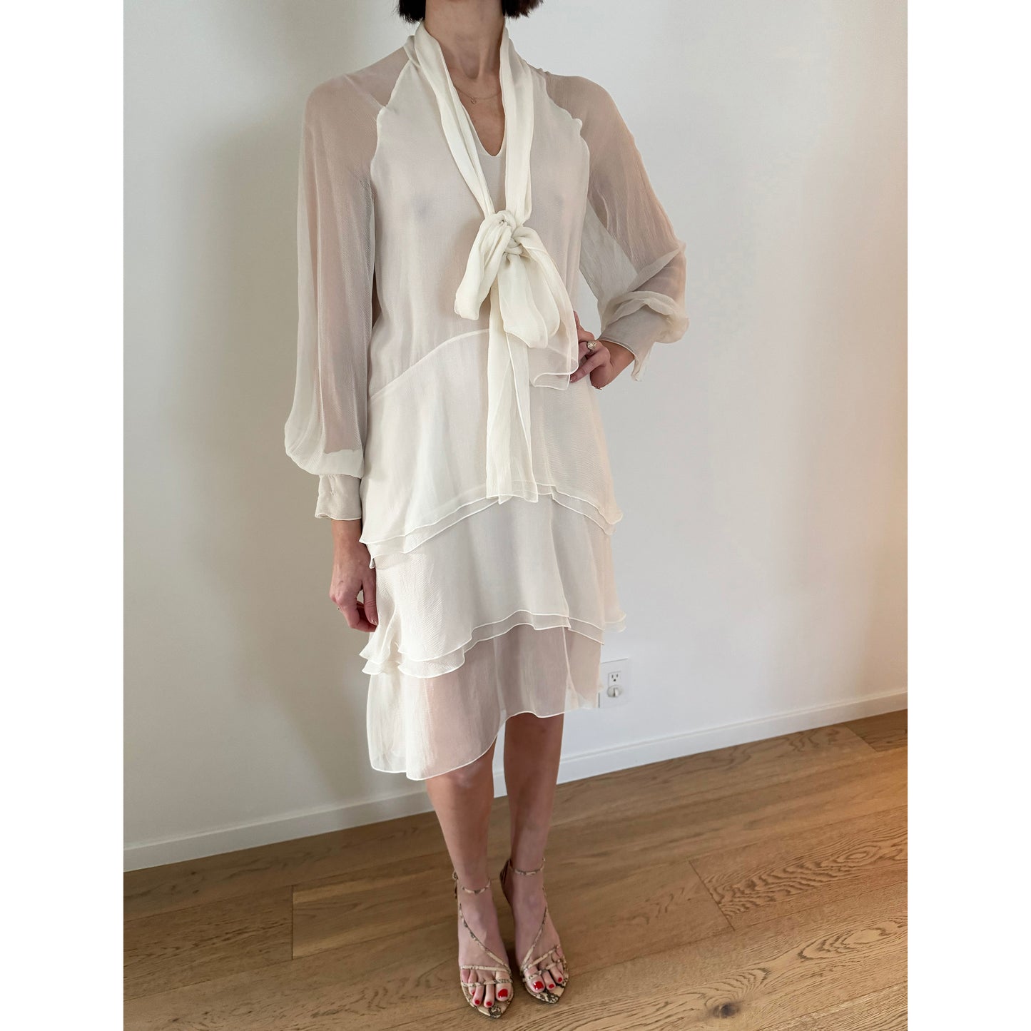 Chloe Ivory Silk Chiffon Dress, size 38 (fits like size small)