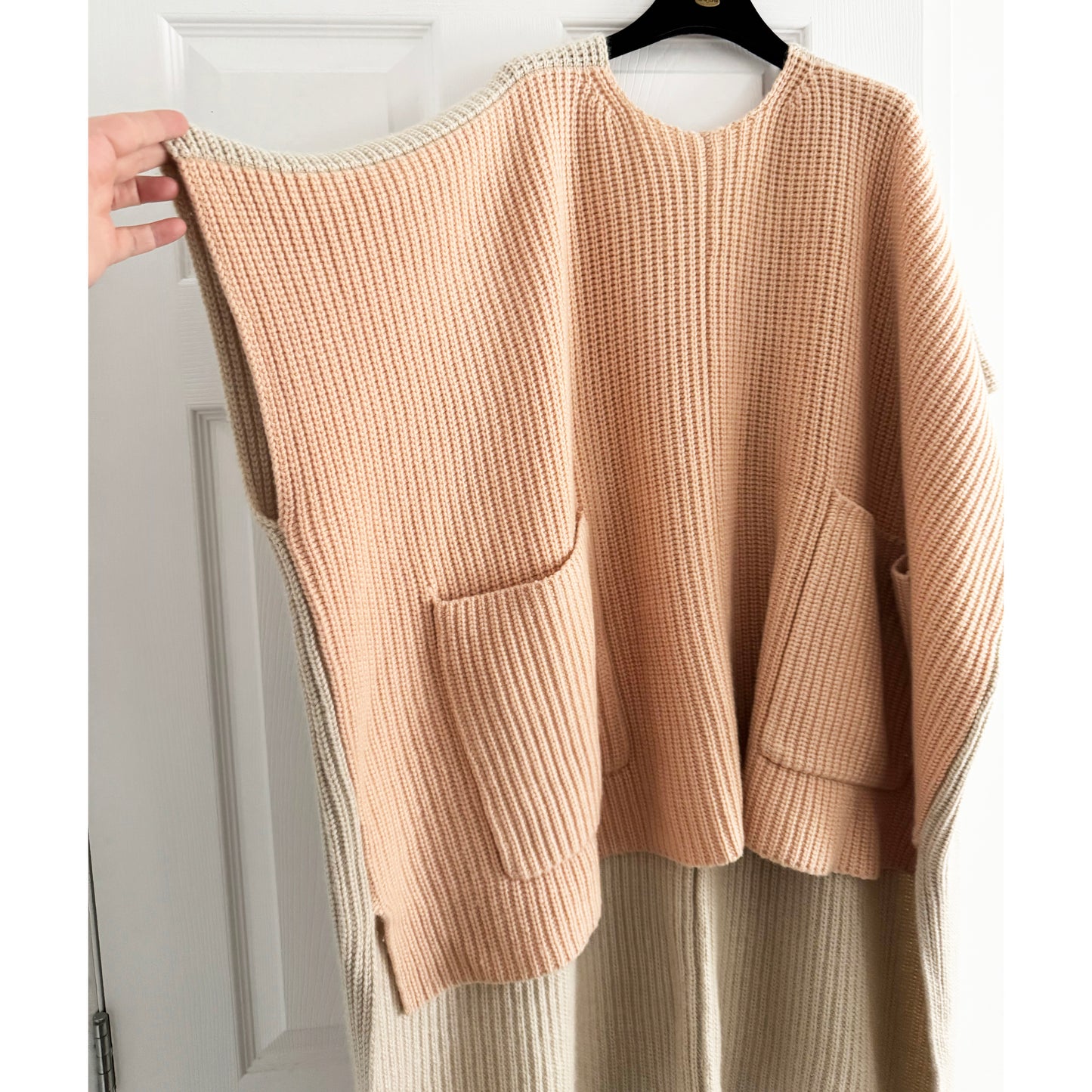 Chloe Ribbed Knit Cashmere Poncho Pink/Beige, size XS/S (fits up to XXL)