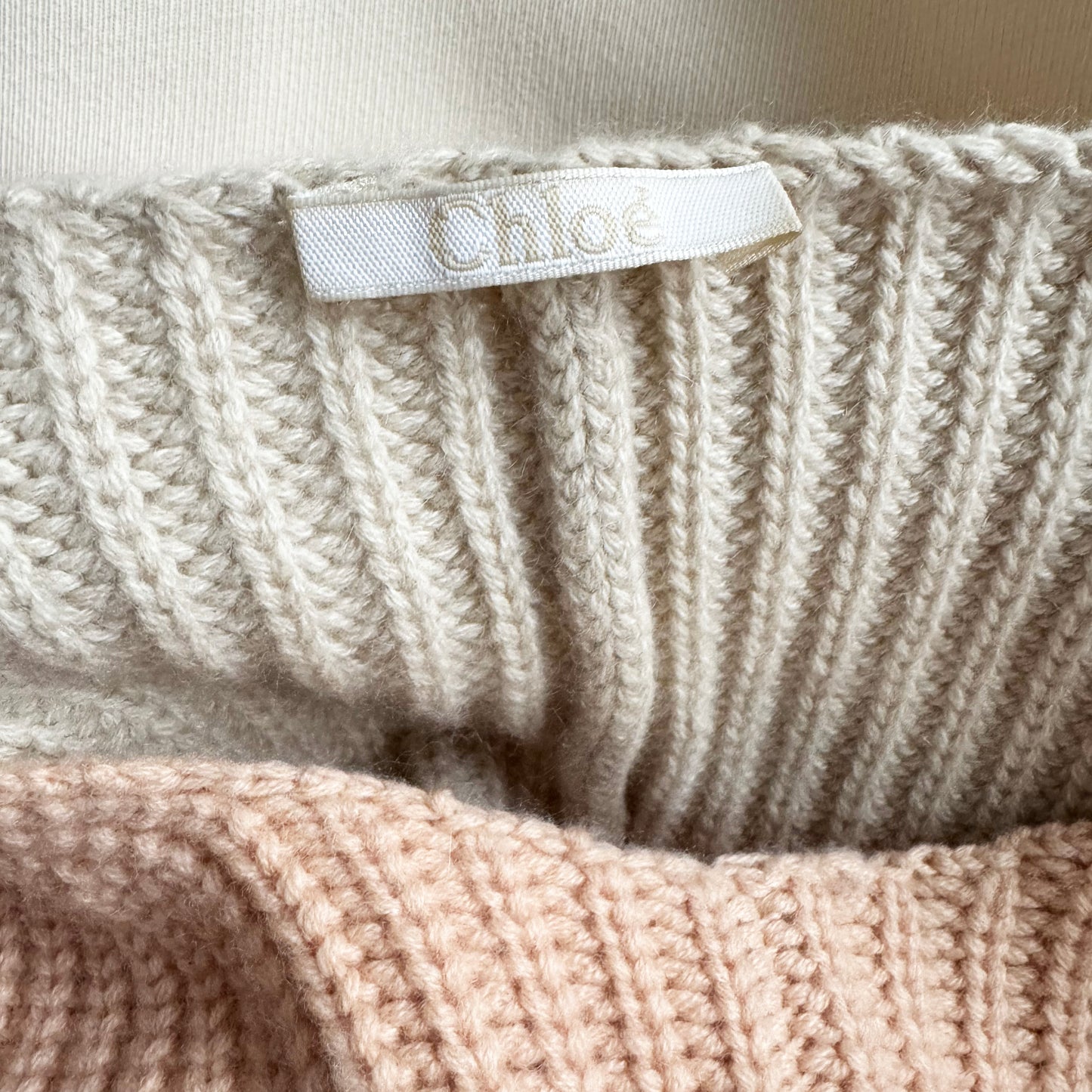 Chloe Ribbed Knit Cashmere Poncho Pink/Beige, size XS/S (fits up to XXL)