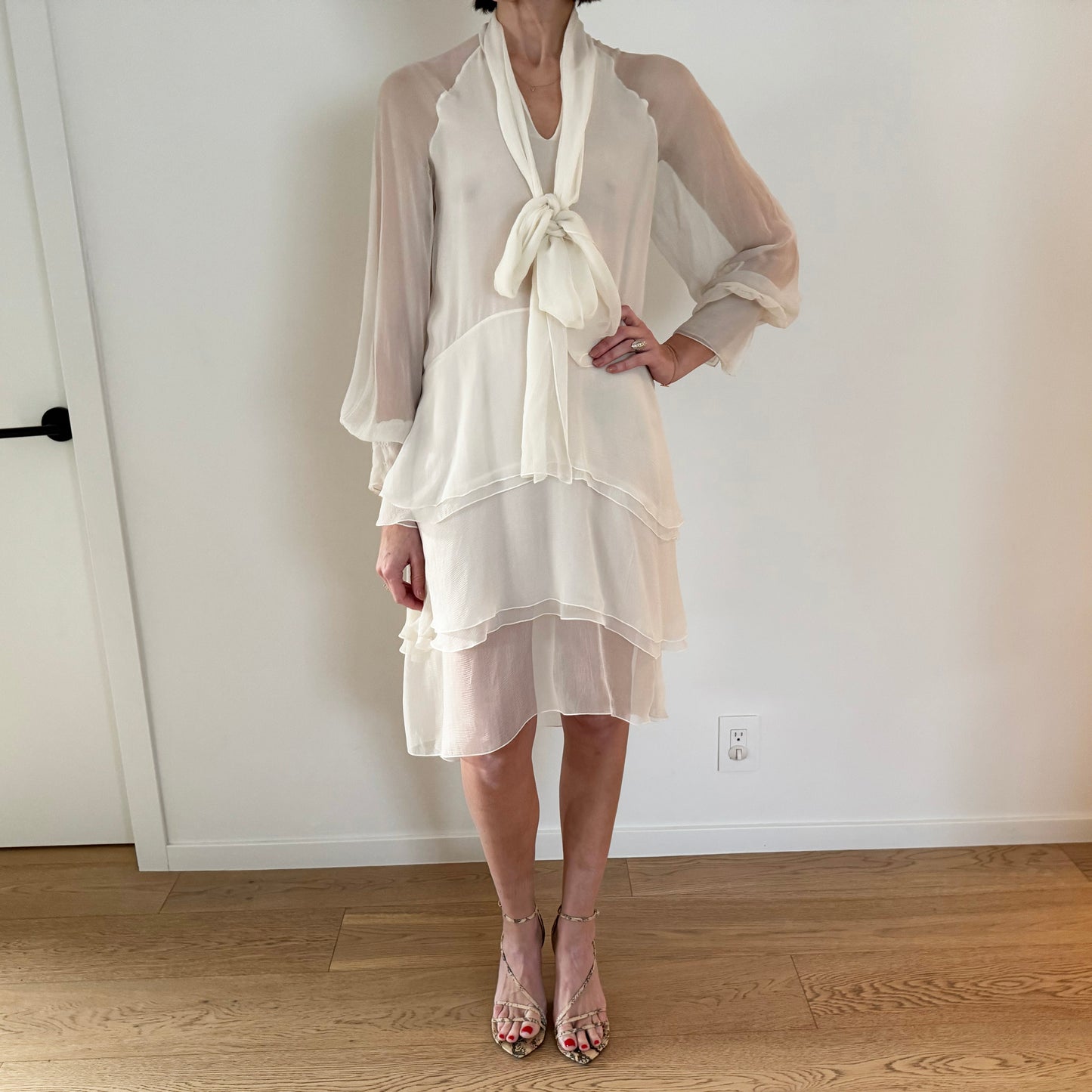 Chloe Ivory Silk Chiffon Dress, size 38 (fits like size small)