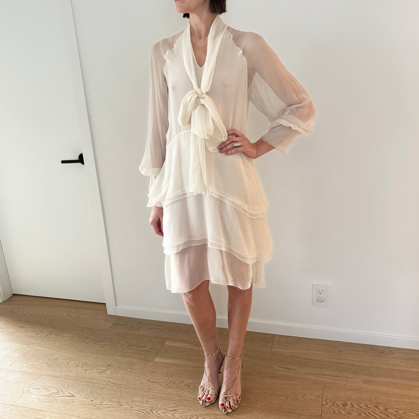 Chloe Ivory Silk Chiffon Dress, size 38 (fits like size small)