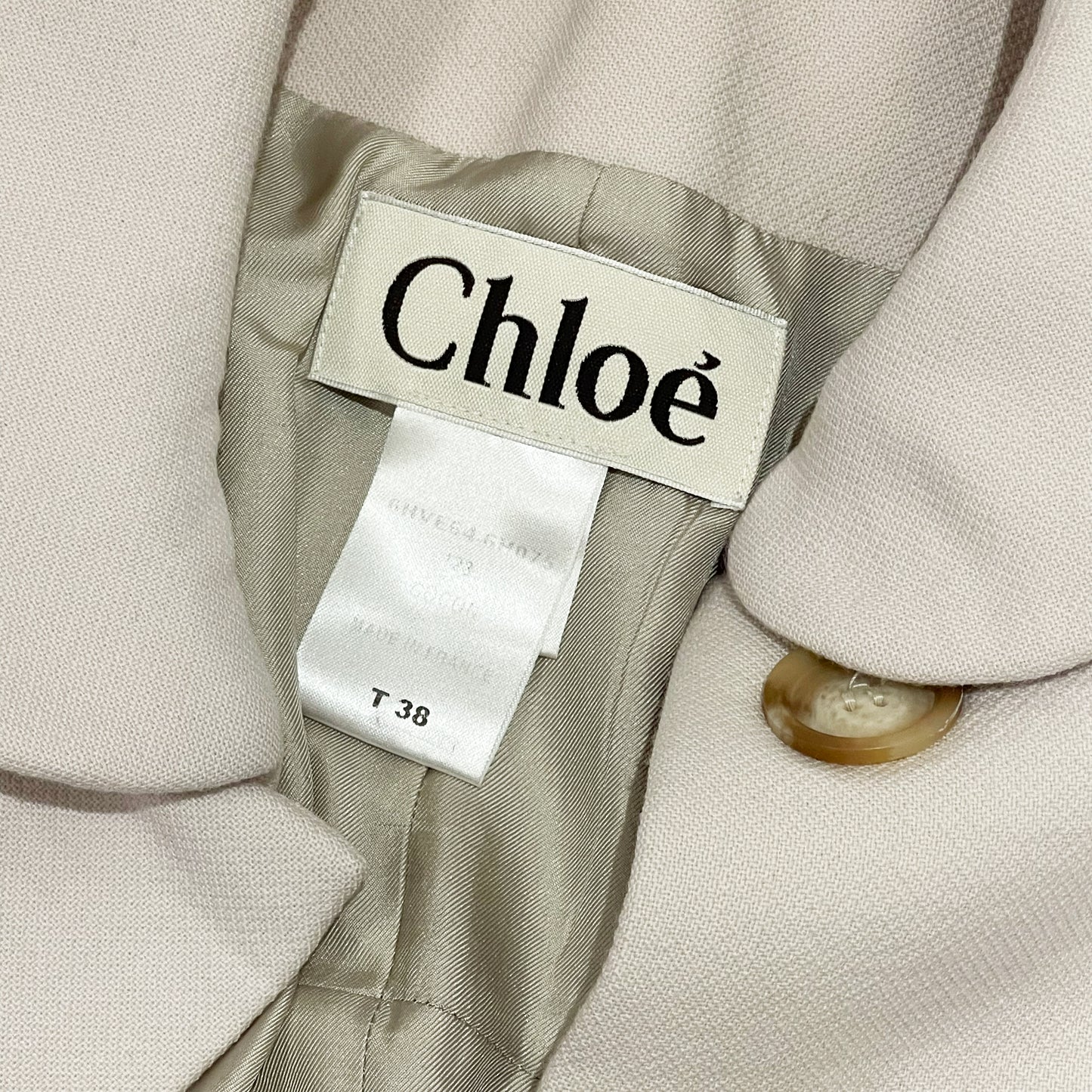 Chloe Ivory Wool Cropped Jacket, size 38 (size small)