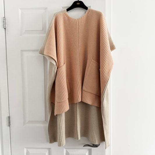 Chloe Ribbed Knit Cashmere Poncho Pink/Beige, size XS/S (fits up to XXL)