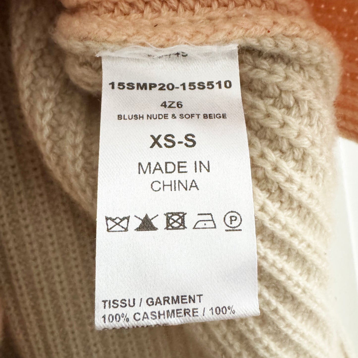 Chloe Ribbed Knit Cashmere Poncho Pink/Beige, size XS/S (fits up to XXL)