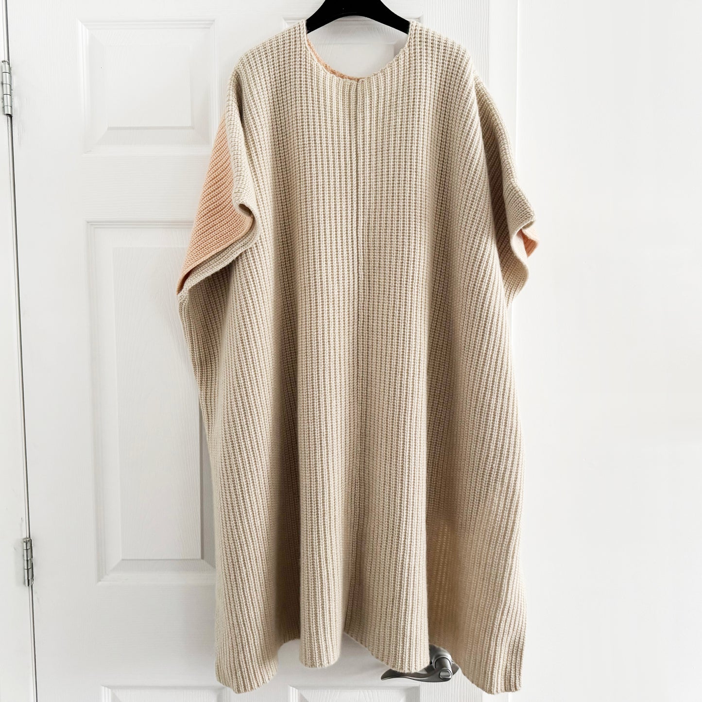 Chloe Ribbed Knit Cashmere Poncho Pink/Beige, size XS/S (fits up to XXL)