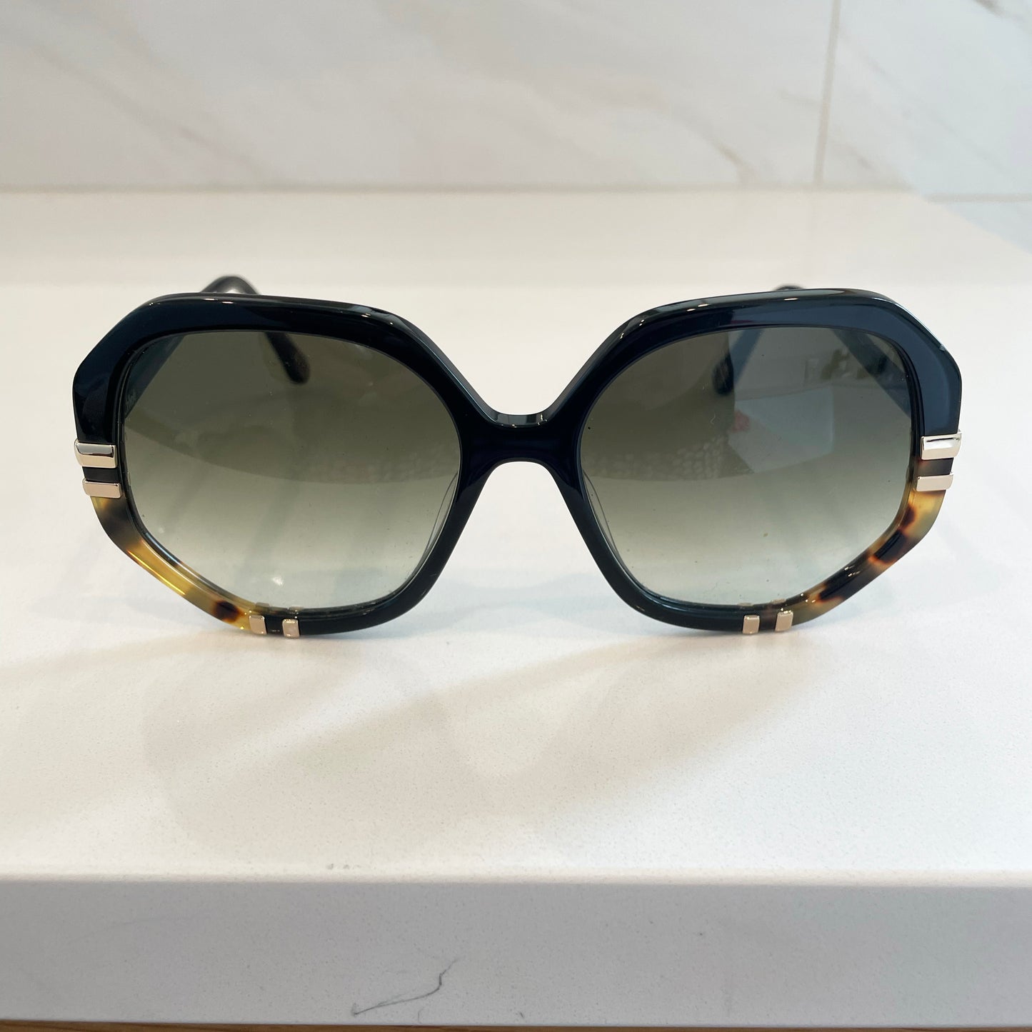 Chloé "West" Sunglasses in Black w Brown Tortoise