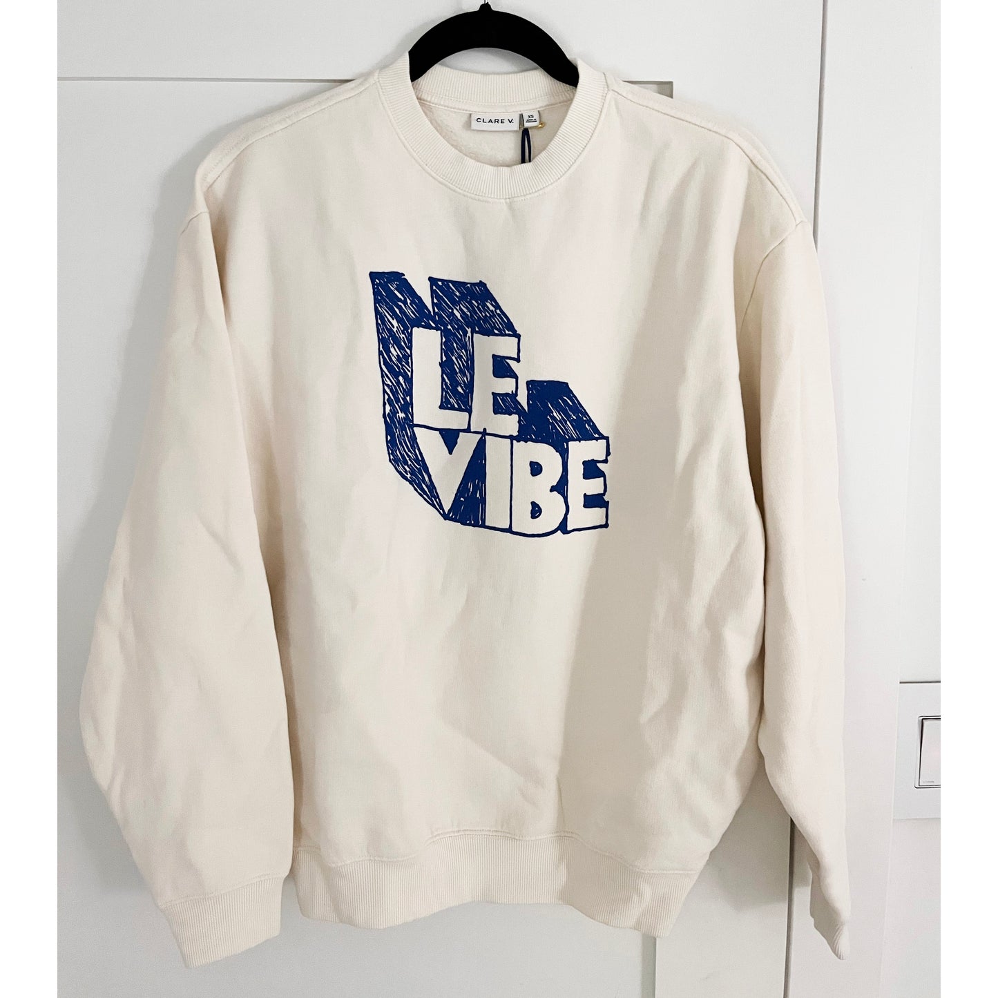 Clare V "Le Vibe" Oversized Sweatshirt in Ivory, size XS