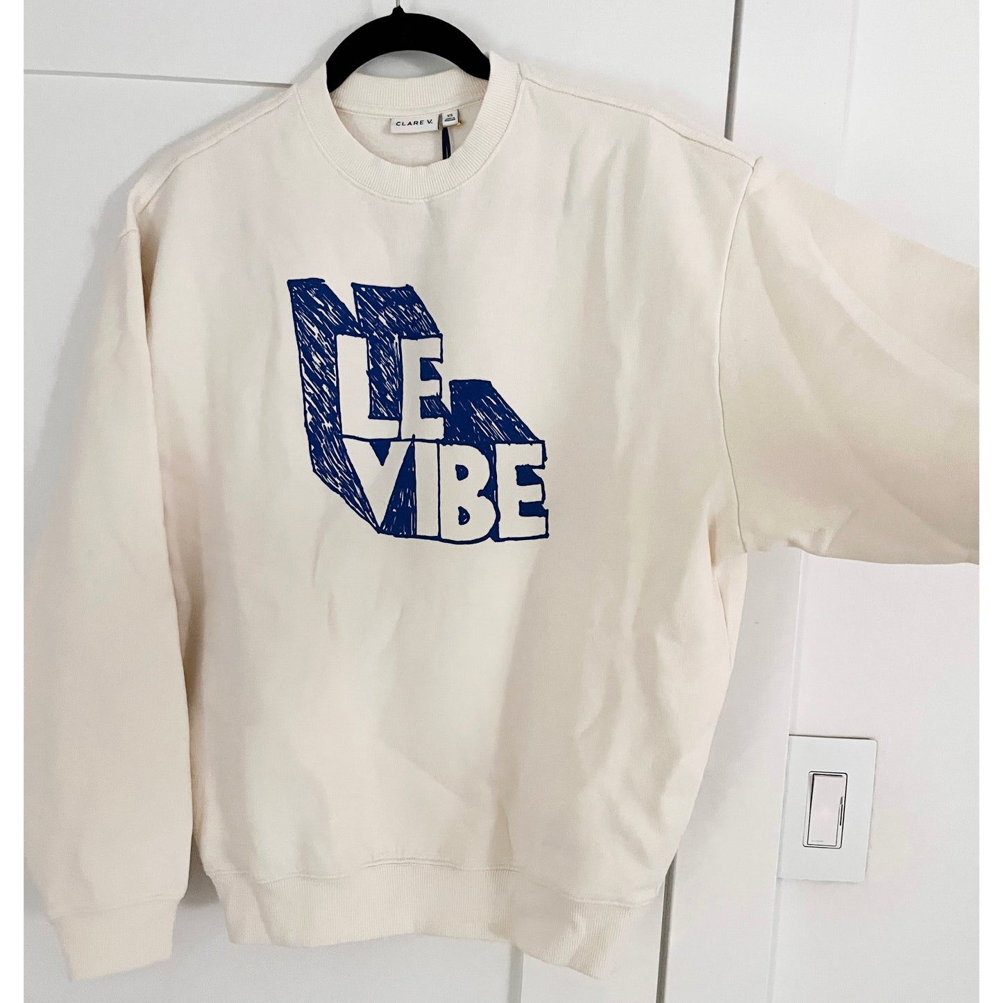 Clare V "Le Vibe" Oversized Sweatshirt in Ivory, size XS