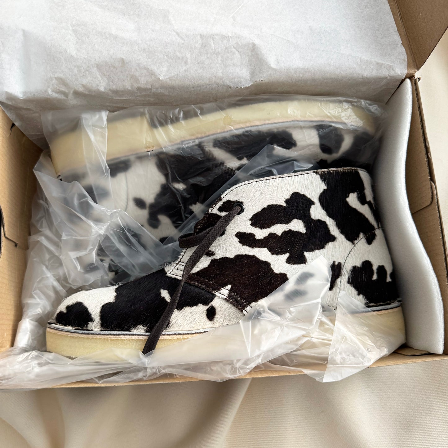 Clarks x Sandro Animal Print Desert Boots, size 39