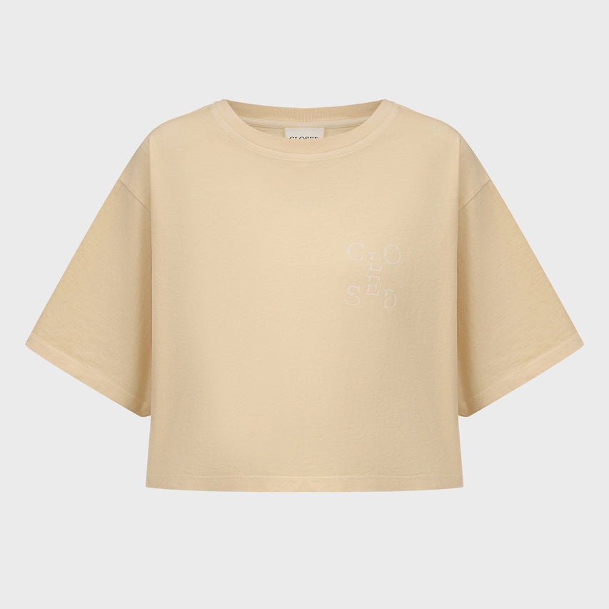 Closed Official Oversize Cropped Tee Shirt in Pale Yellow, size XS