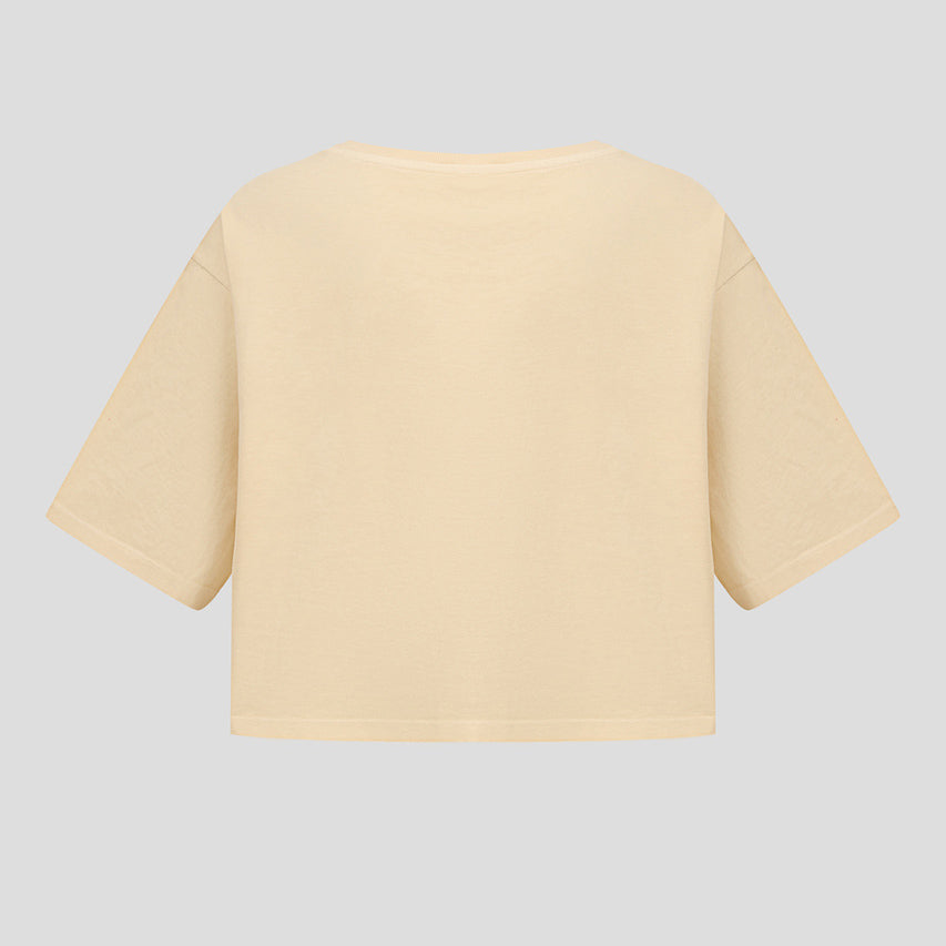 Closed Official Oversize Cropped Tee Shirt in Pale Yellow, size XS