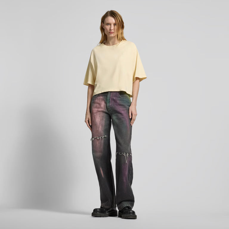 Closed Official Oversize Cropped Tee Shirt in Pale Yellow, size XS
