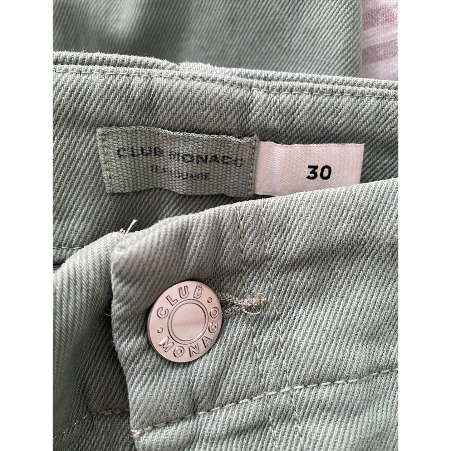 Club Monaco Tea Dyed Darted Jeans in Green, size 30