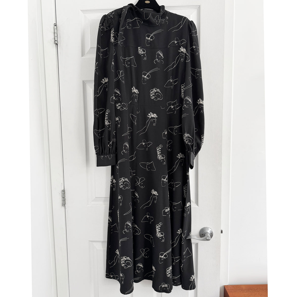 CO Faces Print Crepe Dress in Black, size Large (fits size Medium)