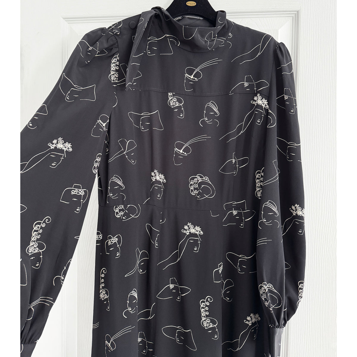 CO Faces Print Crepe Dress in Black, size Large (fits size Medium)