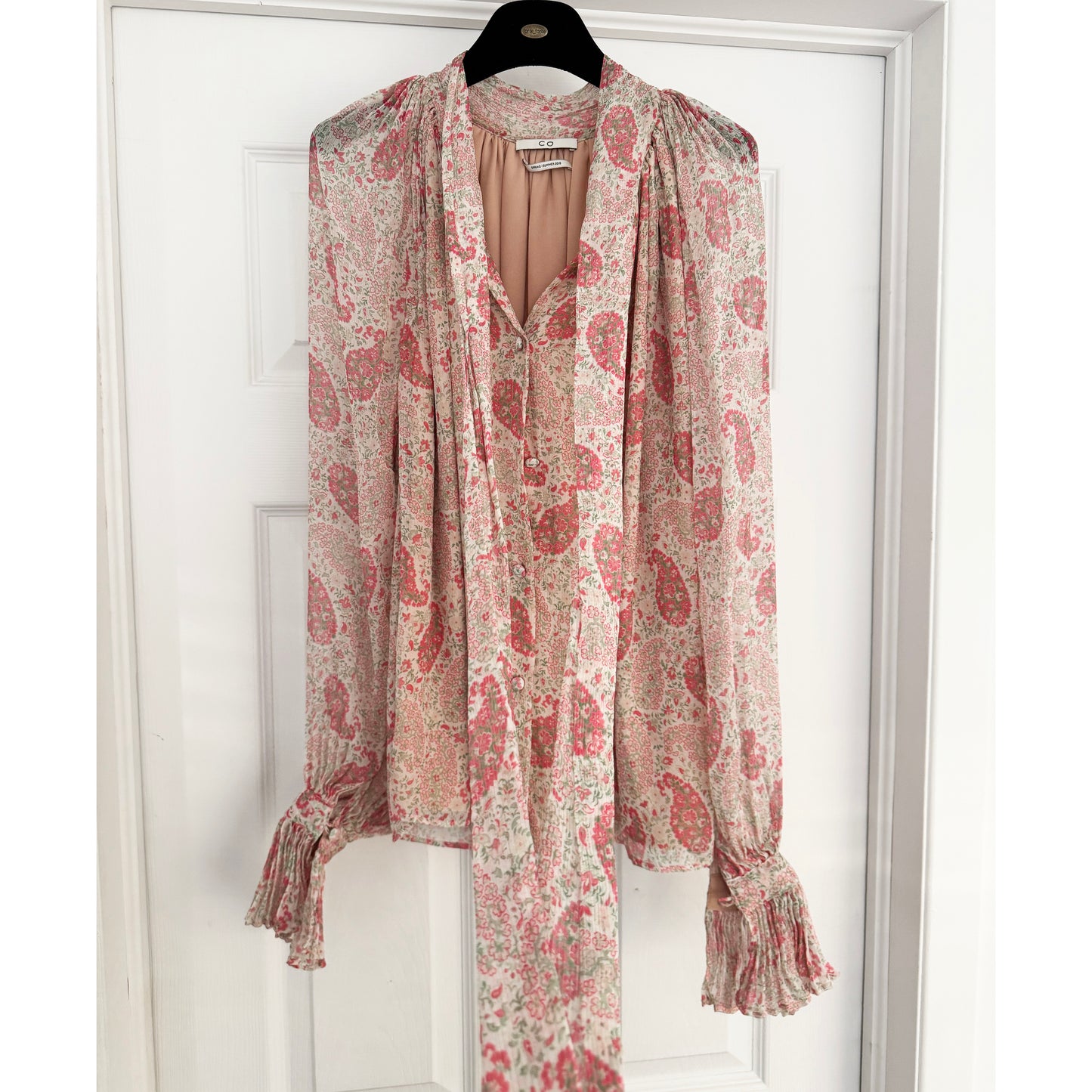 Co Pink Paisley Silk Blouse, size Small