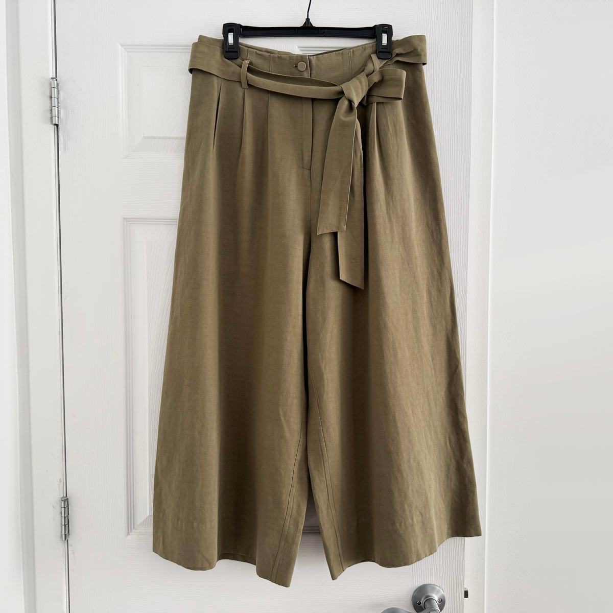 CO Cotton/Linen Wide Leg Culottes in Khaki Green, Size Large (fits Medium)