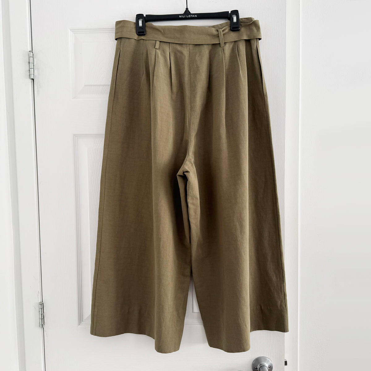 CO Cotton/Linen Wide Leg Culottes in Khaki Green, Size Large (fits Medium)