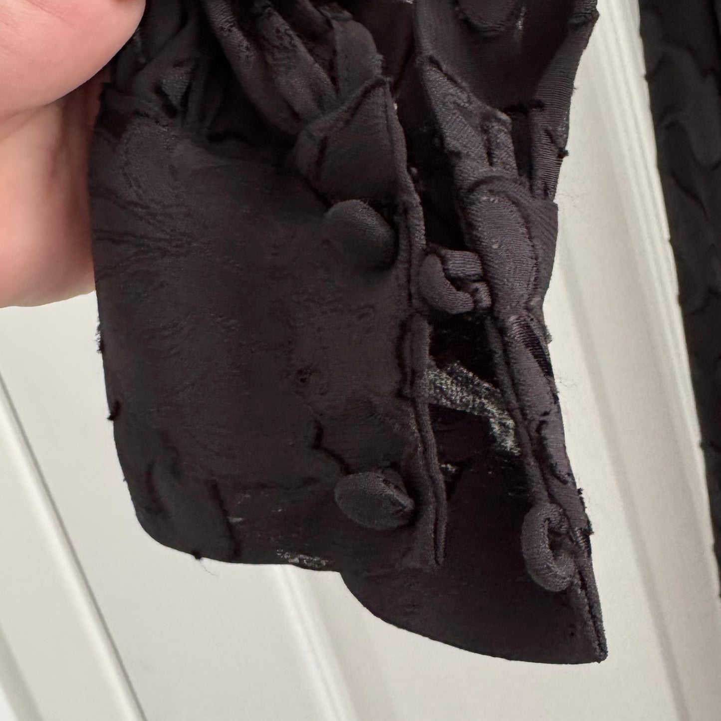 Co Jacquard Long Sleeve Dress with Sheer Sleeves in Black, size Large