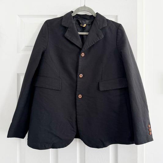Comme des Garcons Crinkled 3 Button Flared Blazer in Black, size Small