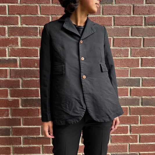 Comme des Garcons Crinkled 3 Button Flared Blazer in Black, size Small