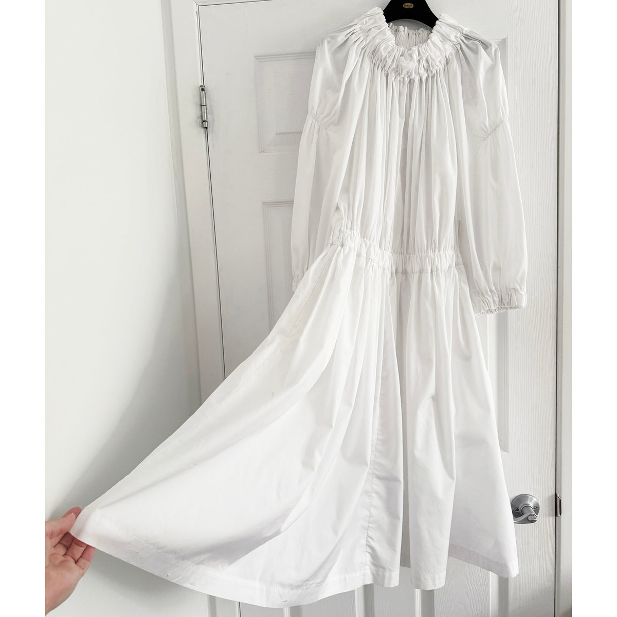 Comme des Garcons Gathered Poplin Dress in White, size XS