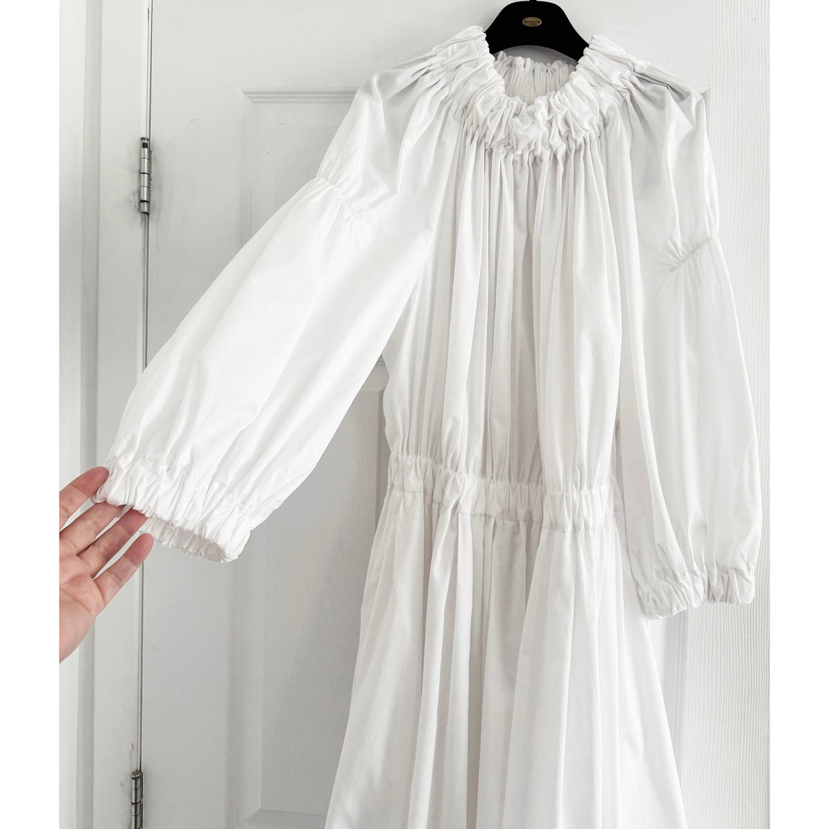 Comme des Garcons Gathered Poplin Dress in White, size XS