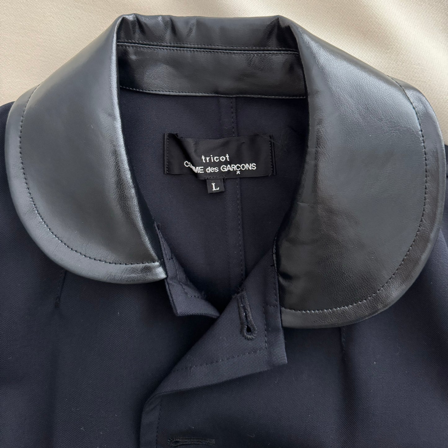 Tricot Comme des Garcons Varsity Jacket in Navy/Black, size Large (fits S/M)