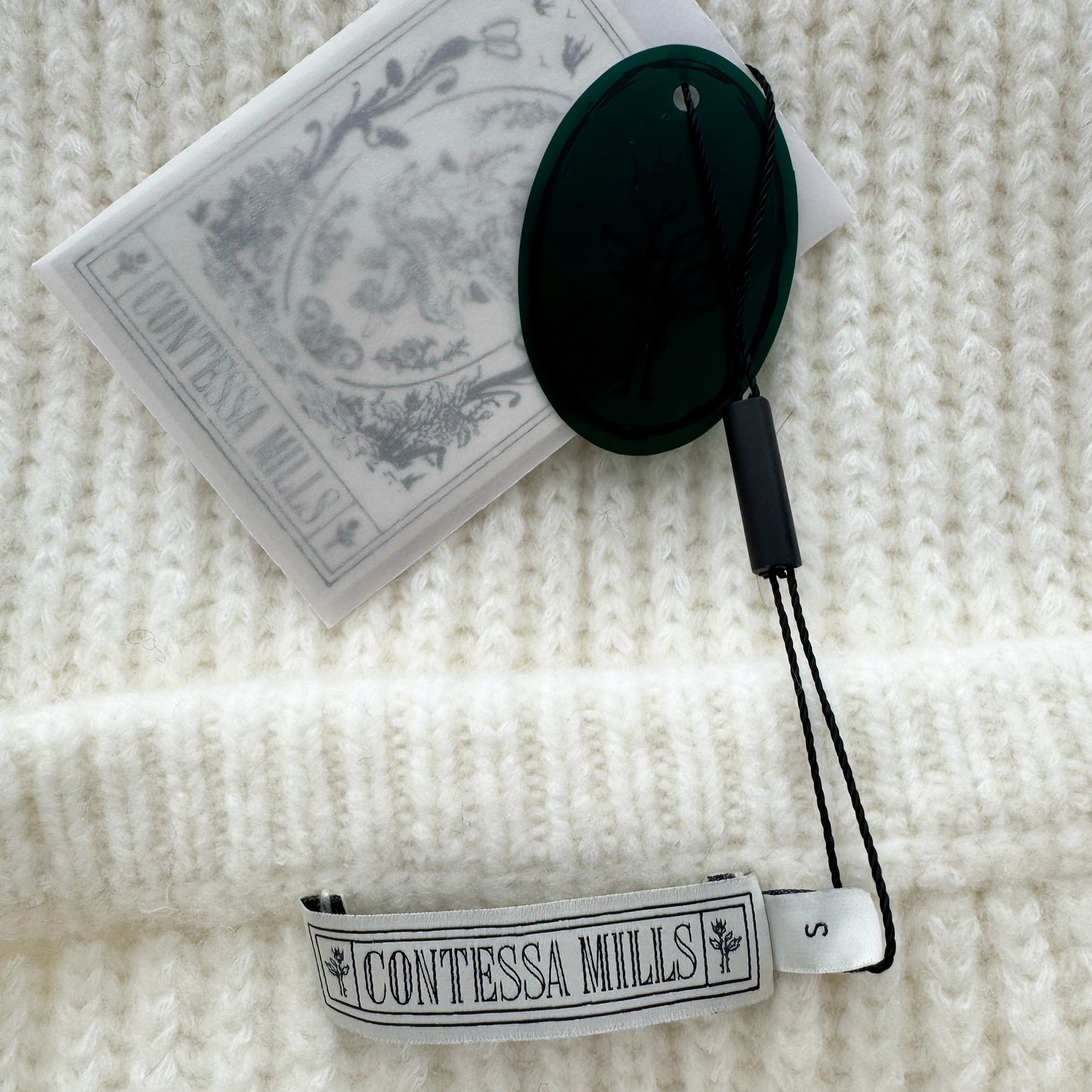 Contessa Mills "Wildes" Soft Warm Lace-Trimmed Wool Knit Skirt in Ivory, size Small