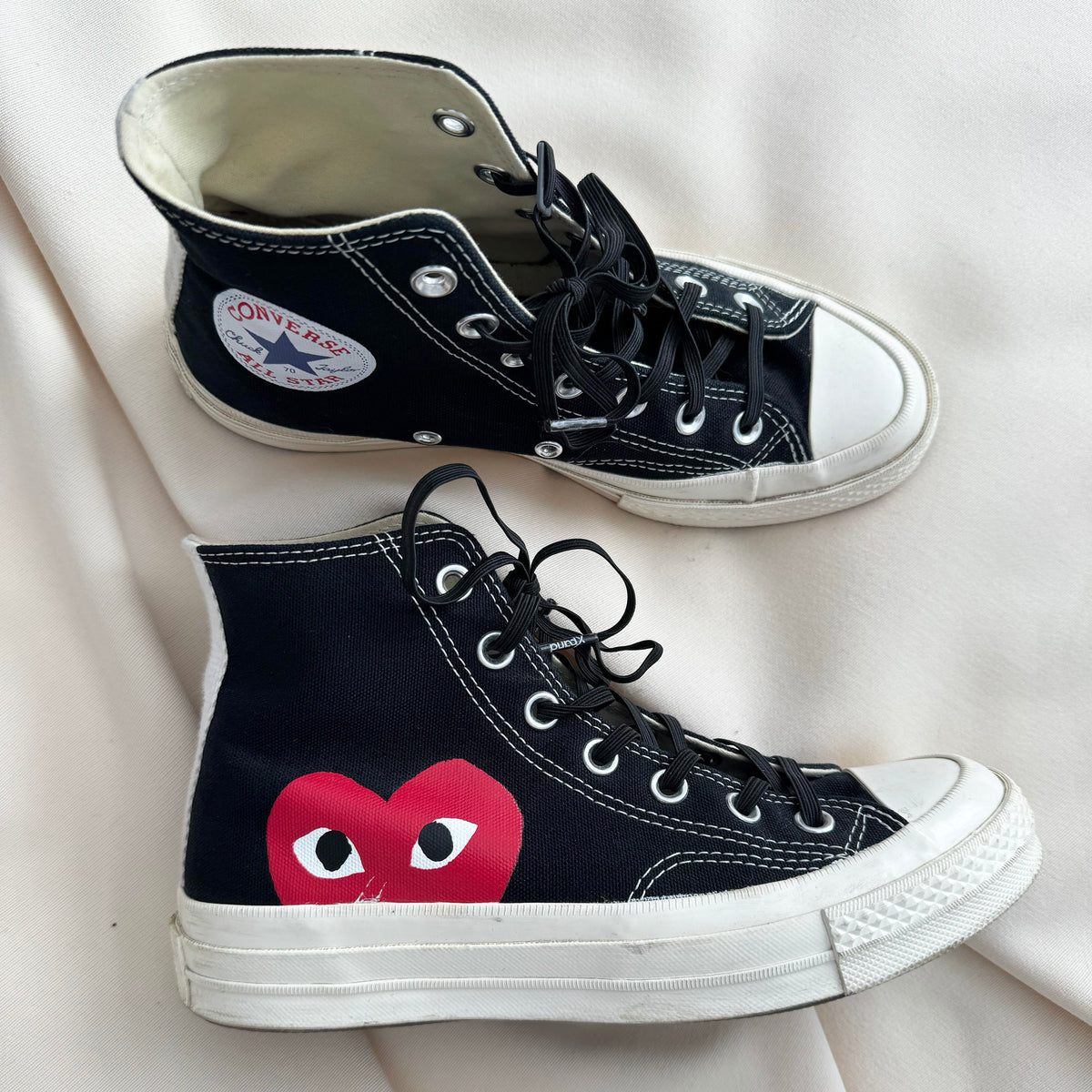 Converse x CDG PLAY High Top Sneakers, size 5 unisex (size 7 womens)