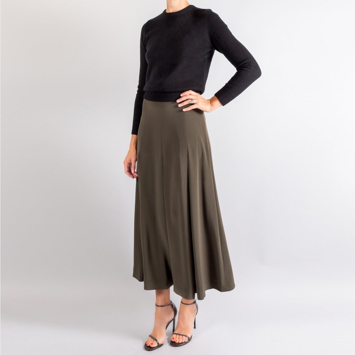 CO Pleated Crepe Midi Skirt in "Forest", size Medium (fits S/M)