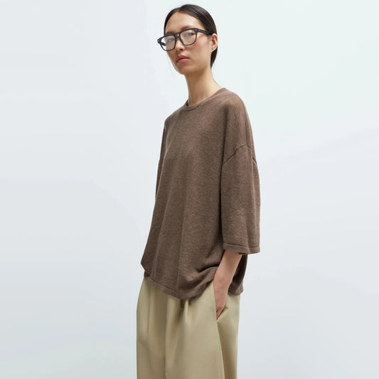 Cordera Merino Wool Oversized T-shirt in Taupe, One Size Only