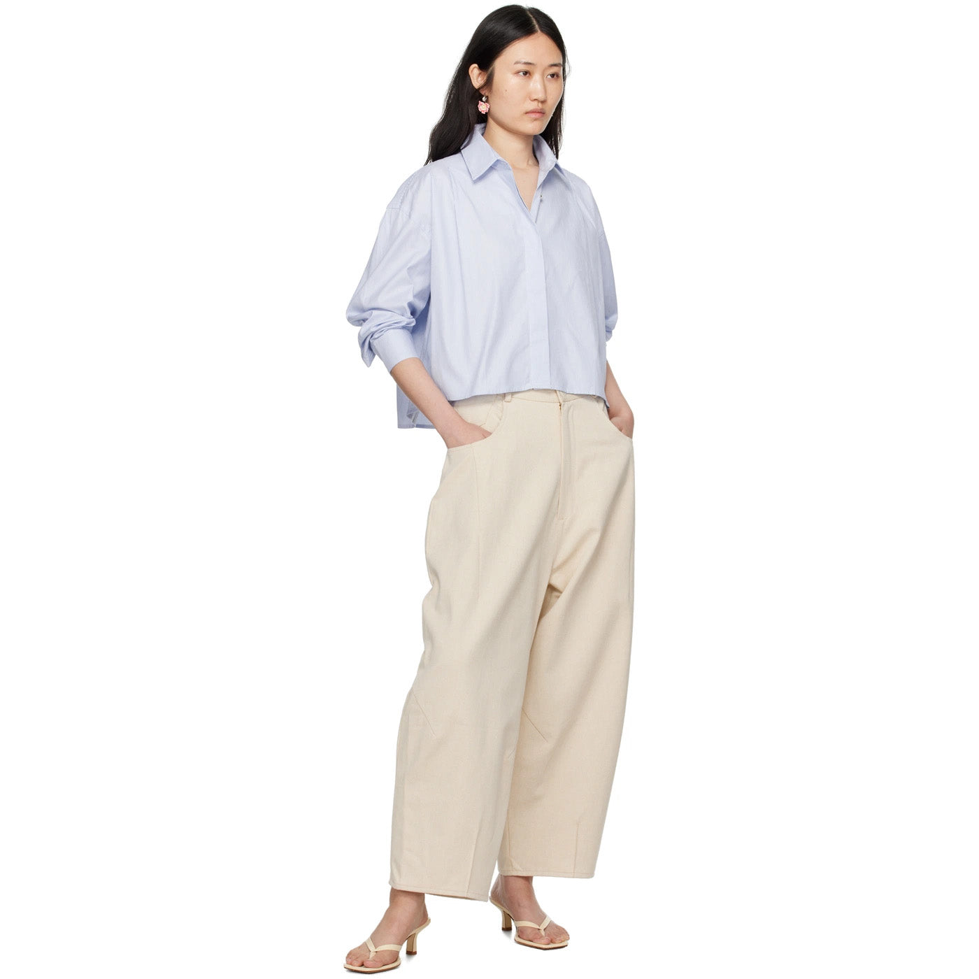 Cordera Cropped Pinstripe Shirt in Blue (fits Medium ish)