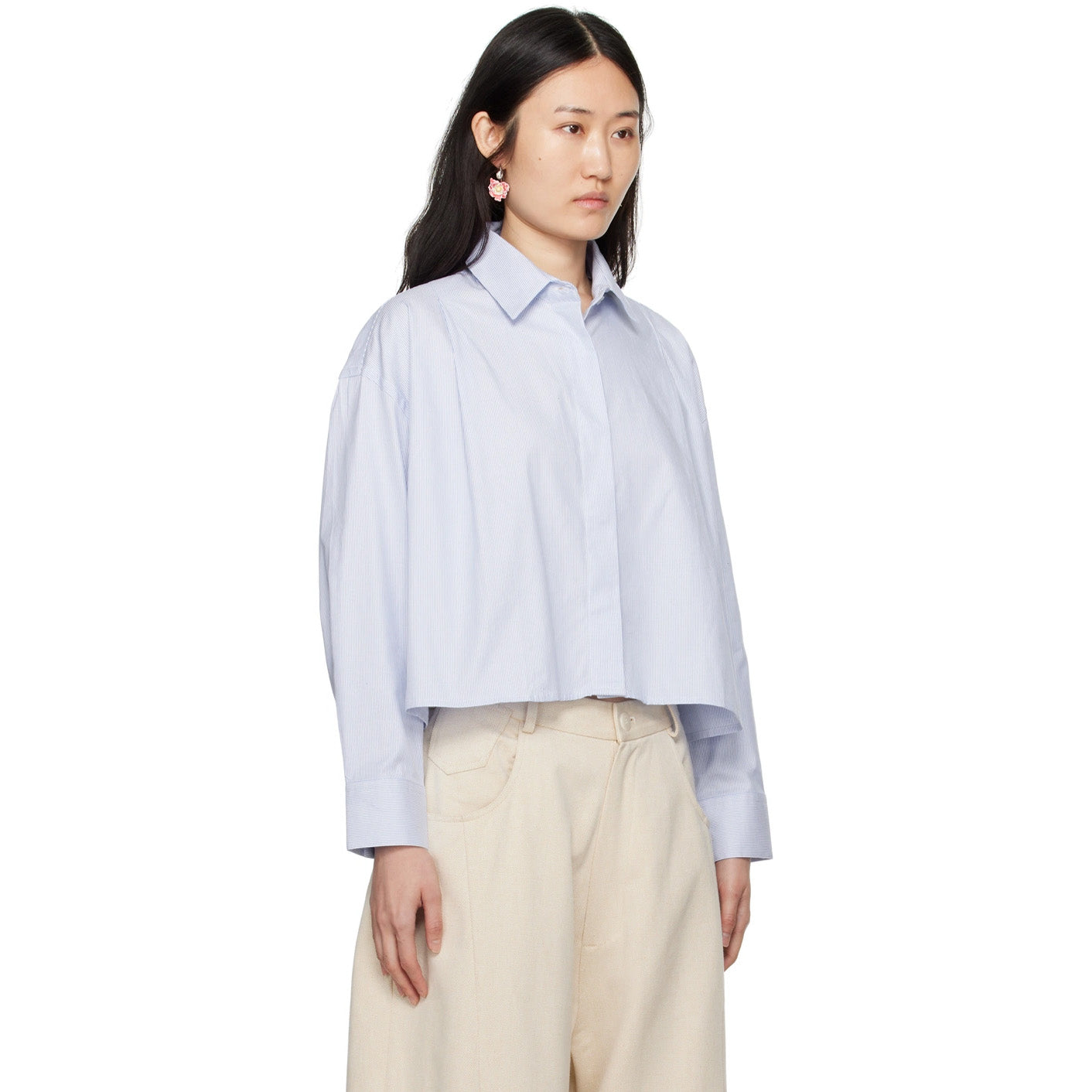 Cordera Cropped Pinstripe Shirt in Blue (fits Medium ish)