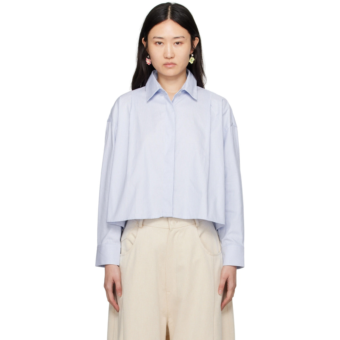 Cordera Cropped Pinstripe Shirt in Blue (fits Medium ish)