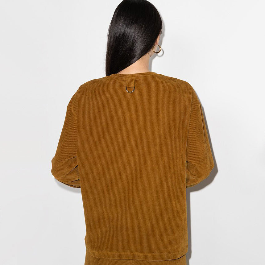 Tibi Corduroy Long Sleeve Top in Brown, size Medium