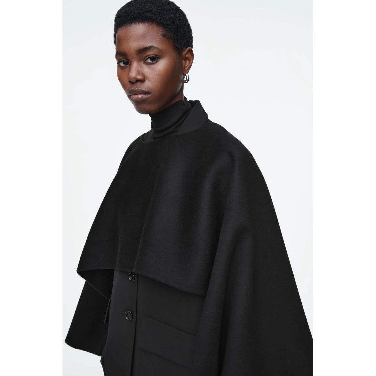 COS Double-Faced Wool Hybrid Cape in Black, One Size Only