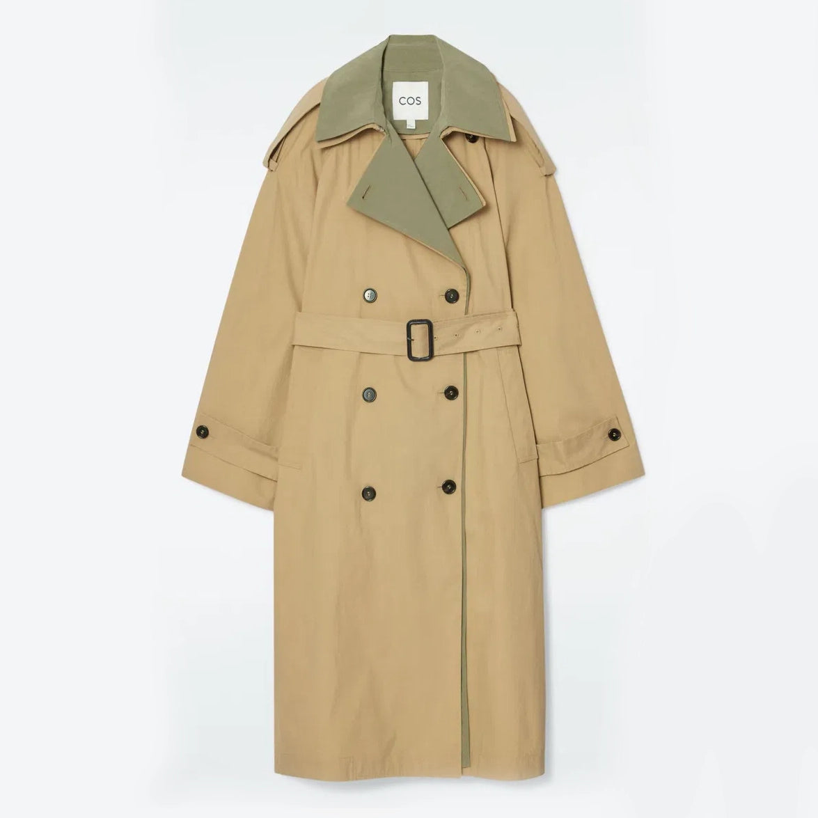 COS Layered Double-Breasted Trench Coat in Tan, size XS (Fits XS/S)