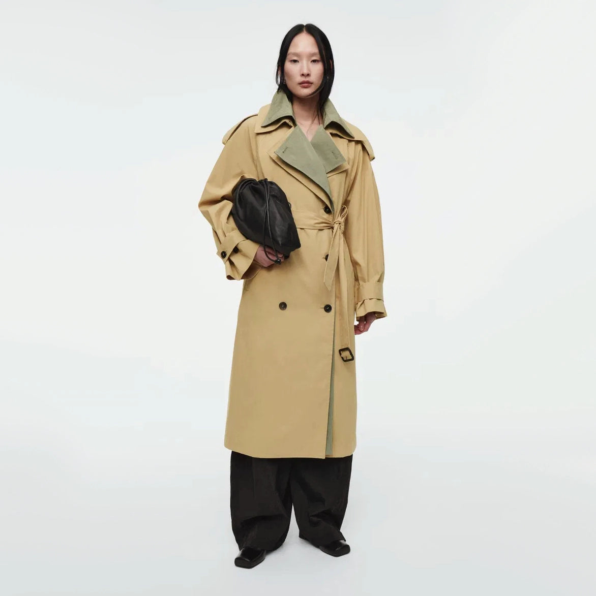 COS Layered Double-Breasted Trench Coat in Tan, size XS (Fits XS/S)