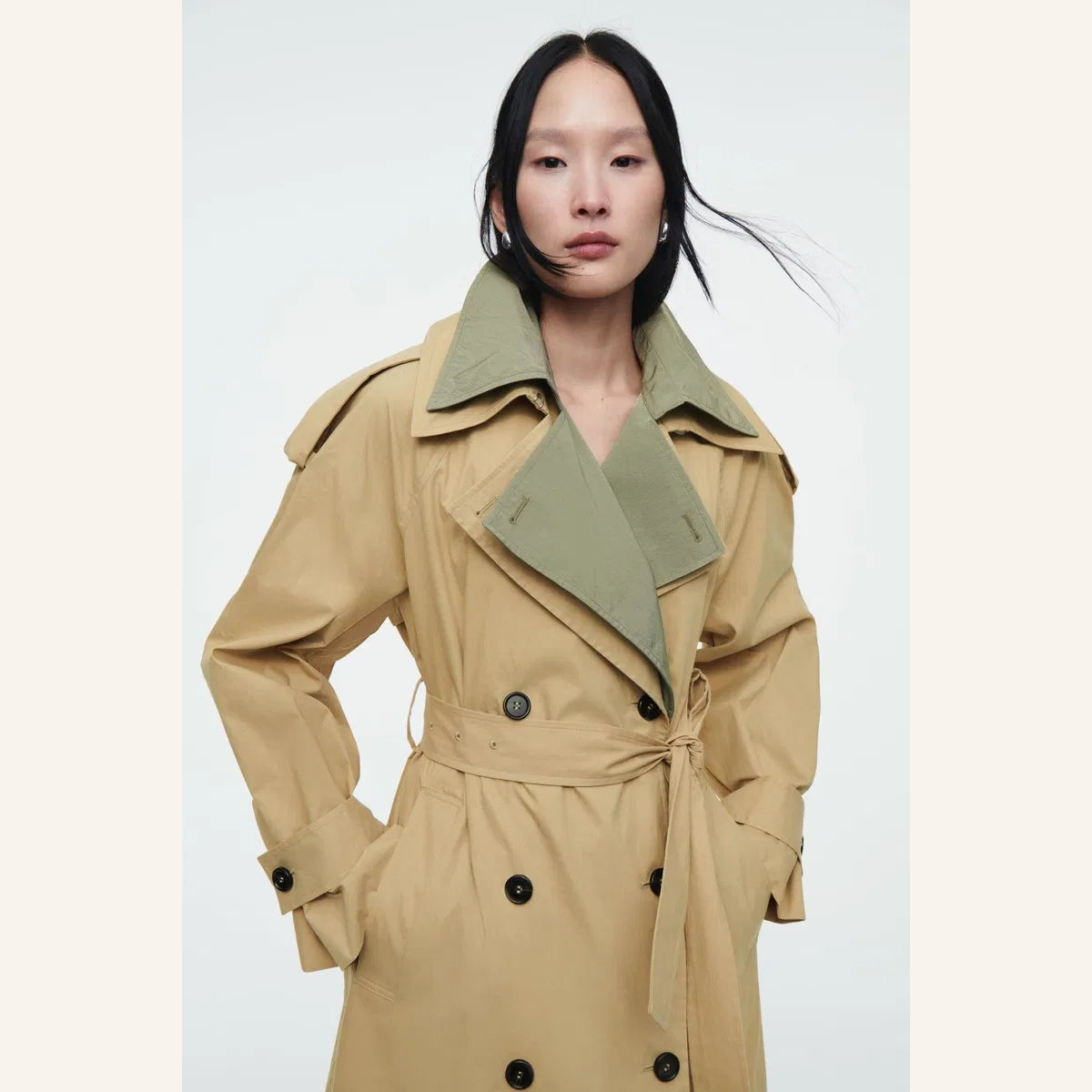COS Layered Double-Breasted Trench Coat in Tan, size XS (Fits XS/S)