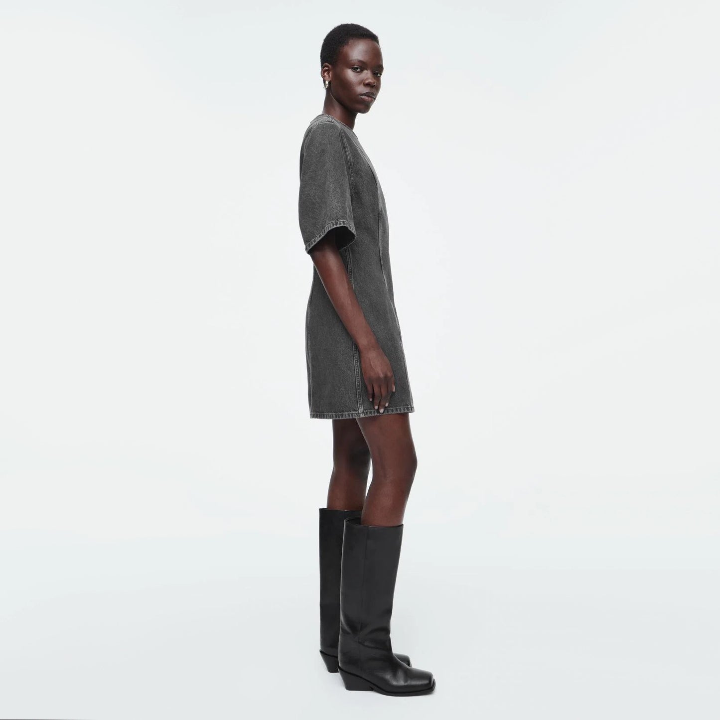 COS Short Sleeve Denim Dress in Faded Black, size 6 (fits size Small)