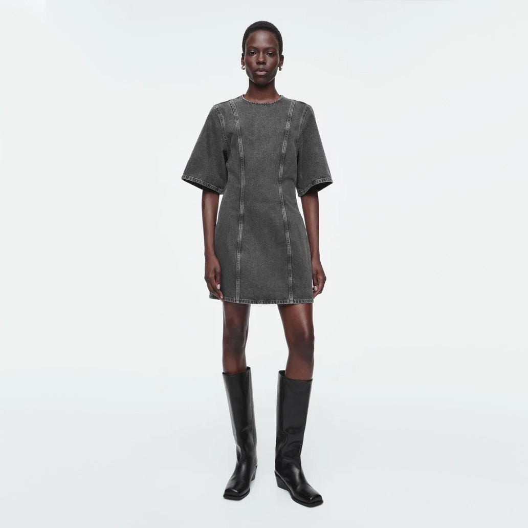 COS Short Sleeve Denim Dress in Faded Black, size 6 (fits size Small)
