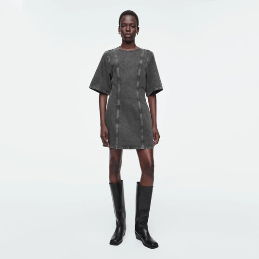 COS Short Sleeve Denim Dress in Faded Black, size 6 (fits size Small)