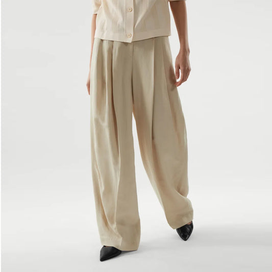 COS Pleated Linen Pants in Beige, size 2