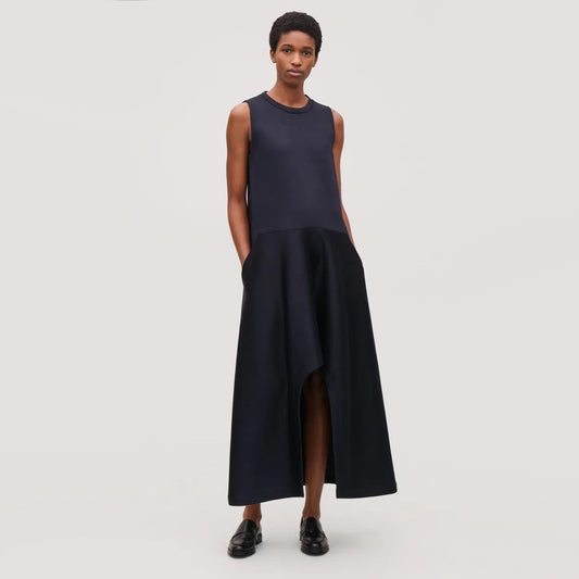 COS Scuba Hi/Low Hem Dress in Navy, size Small