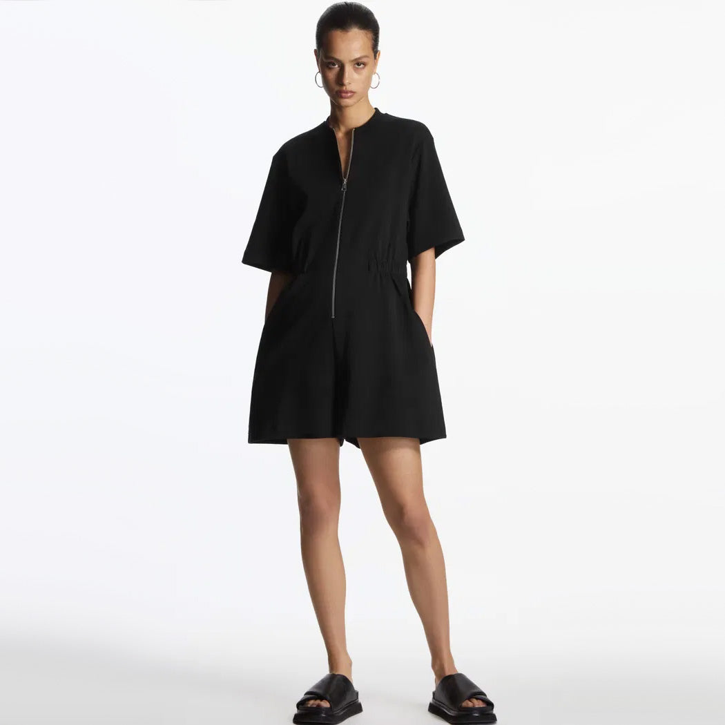COS Zip-Up Playsuit in Black, Size Large