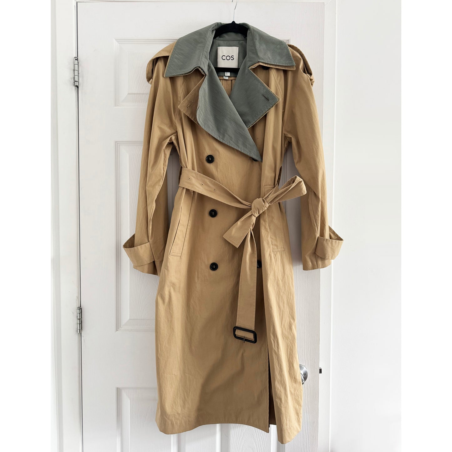 COS Layered Double-Breasted Trench Coat in Tan, size XS (Fits XS/S)