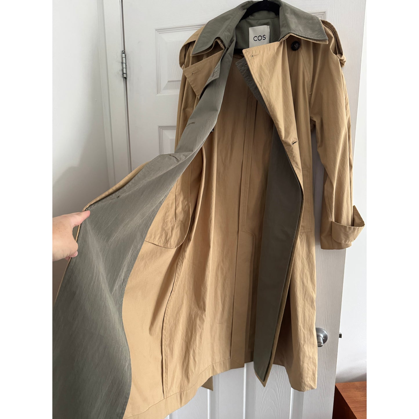 COS Layered Double-Breasted Trench Coat in Tan, size XS (Fits XS/S)